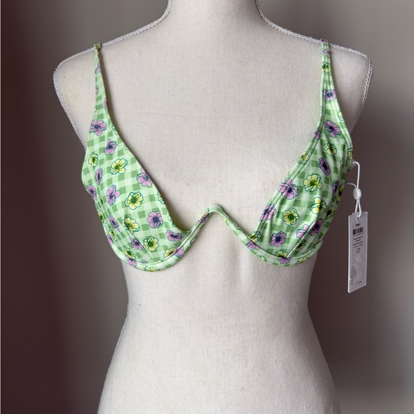 Only Other - Floral Plaid Underwire Bralette Bikini Top Adjustable Straps Size Medium NWT